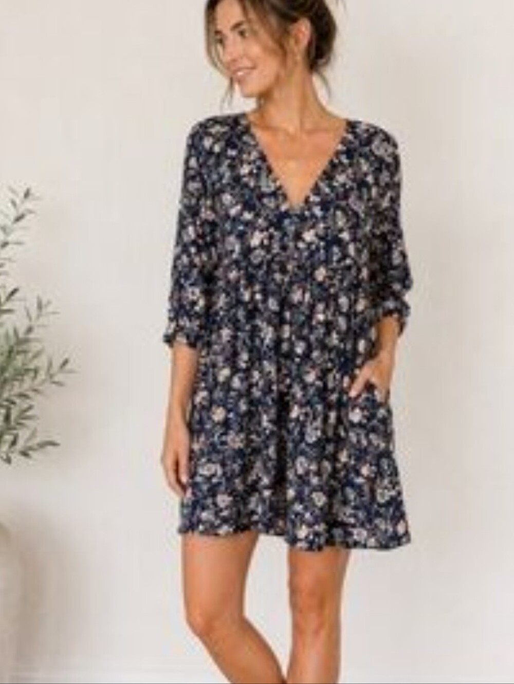 Natural Life navy floral babydoll dress Medium Women's